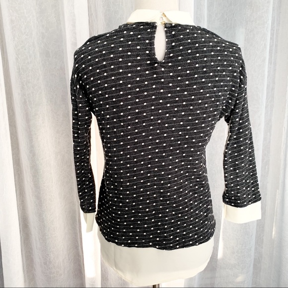 Ann Taylor Twofer Collared Petite SZ Small Sweater Black Cream - Picture 5 of 8